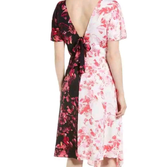 Asymmetrical Dual Floral Print Silk Dress - Picture 2 of 8